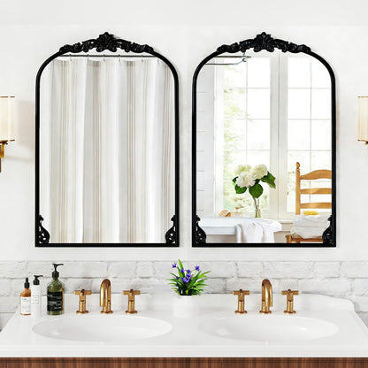 Dramatic Arched Wall Mirror with Baroque Ornate Frame