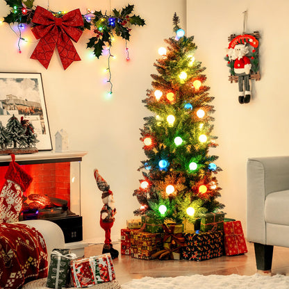 150 CM Pre-Lit Artificial Slim Pencil Hinged Christmas Tree with 39 Multicolored Globe LED Lights