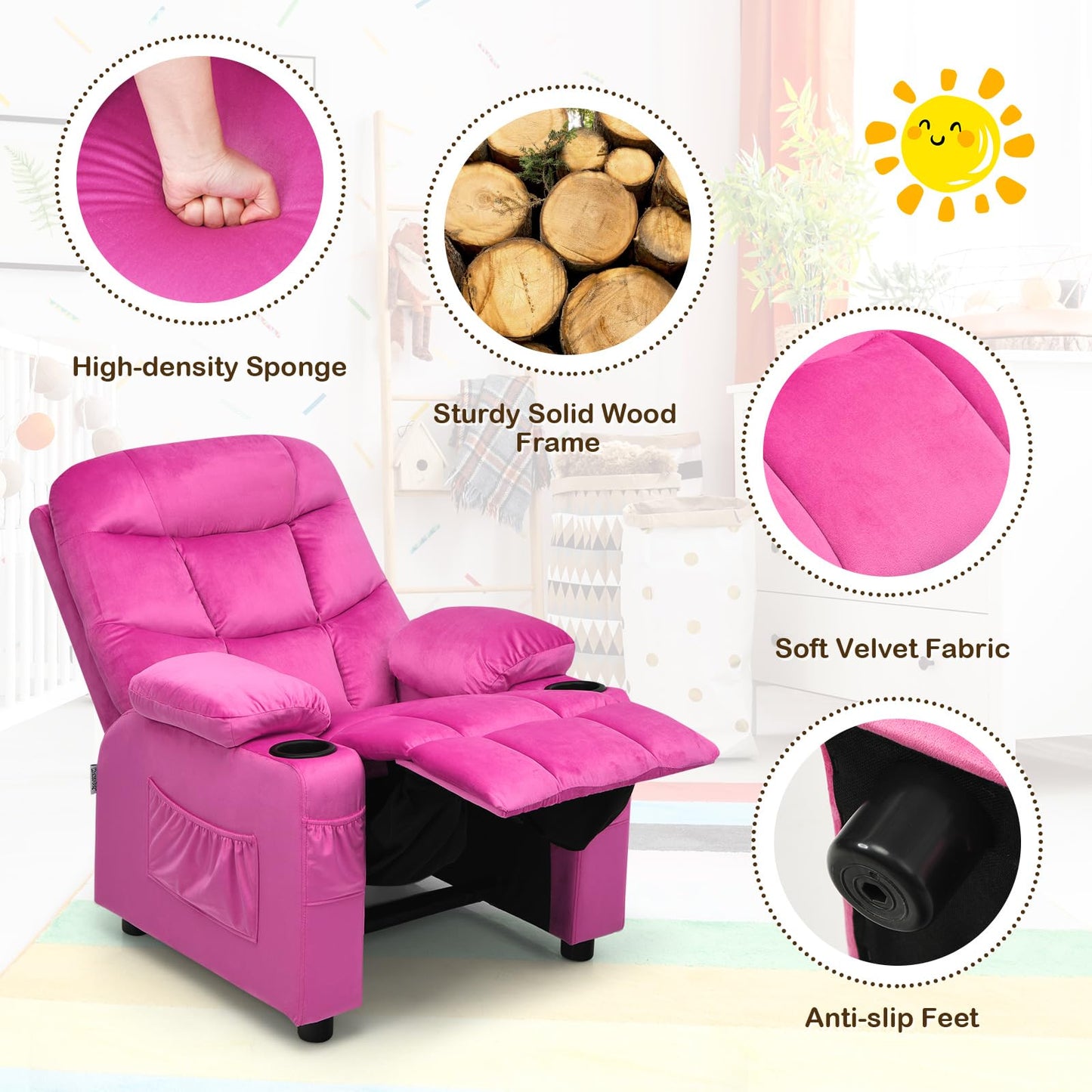 Adjustable Larger Kids Lounge Recliner Chair with 2 Cup Holders