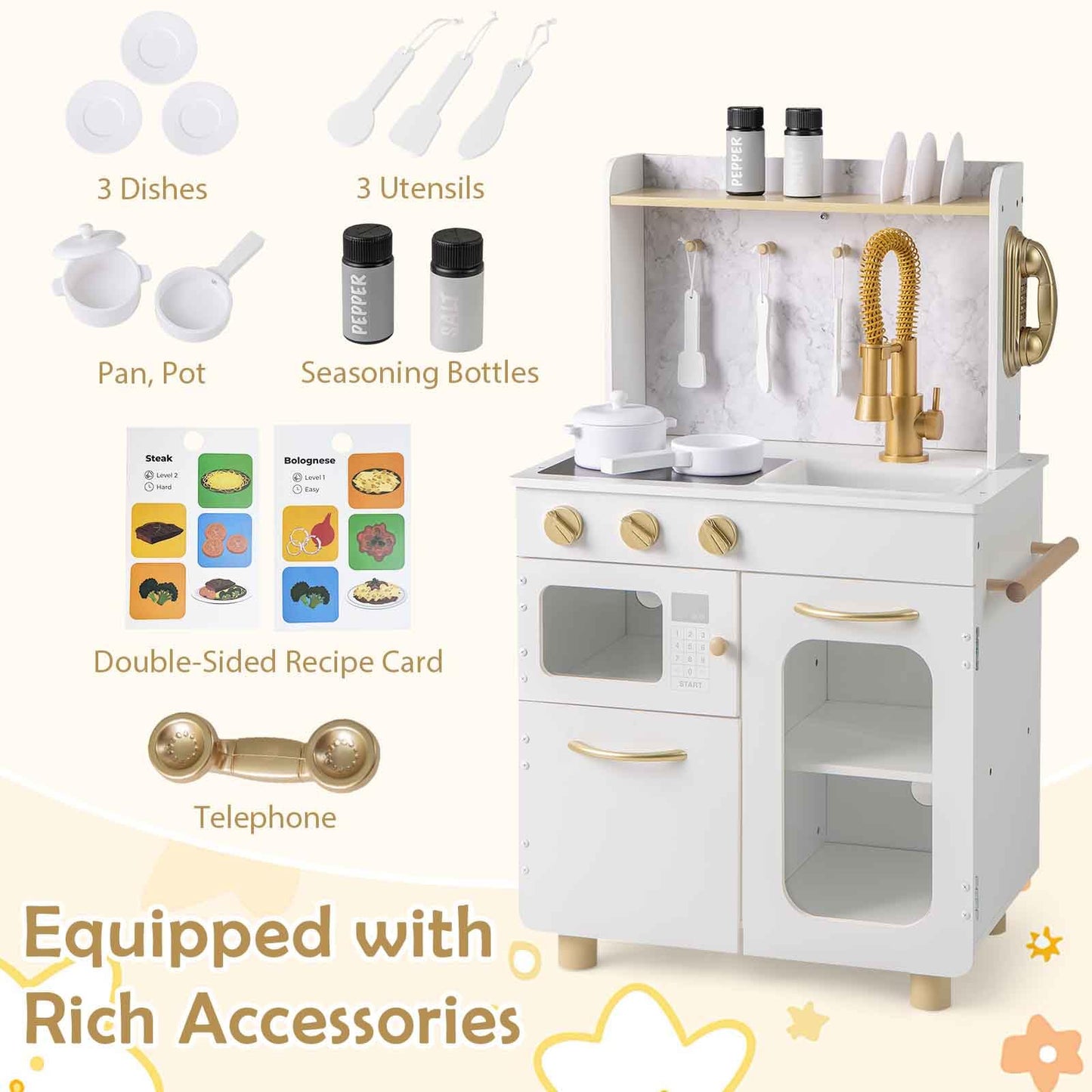 Kids Kitchen Setwith Stoves Faucet Sink Telephone Microwave and Oven