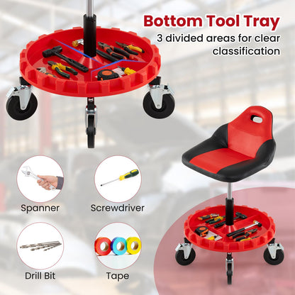 Mechanic Stool on Wheels with 71-83 cm Adjustable Height and Tool Tray Storage
