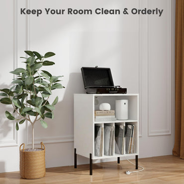 Record Player Stand, Turntable Stand with Charging Station and 5 Shelves for 150 Albums