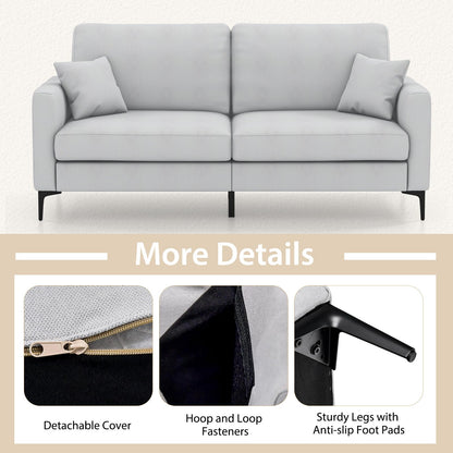 3 Seater Modern Upholstered Corner Sofa Couch with 2 Pillows and 6 Metal Legs