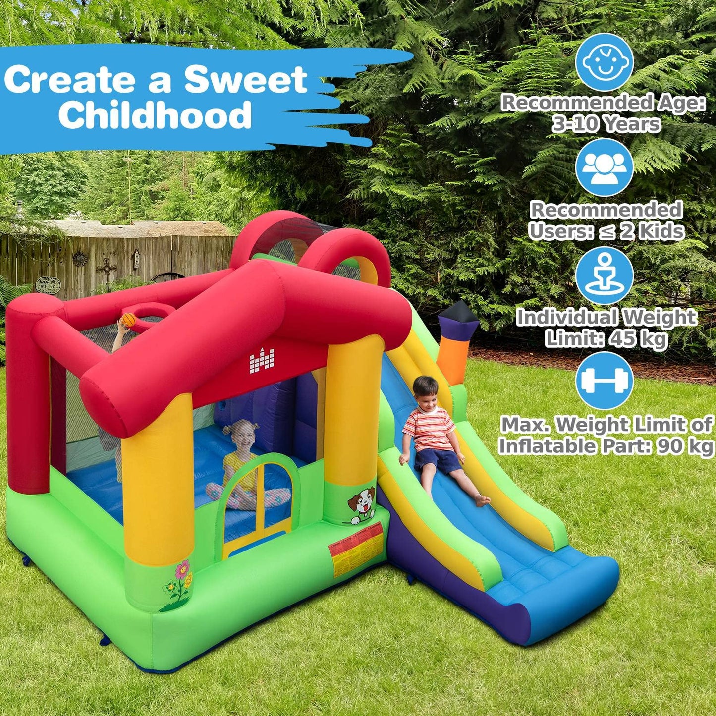 Inflatable Bouncy Castle, Kids Jumping House with Air Blower, Slide