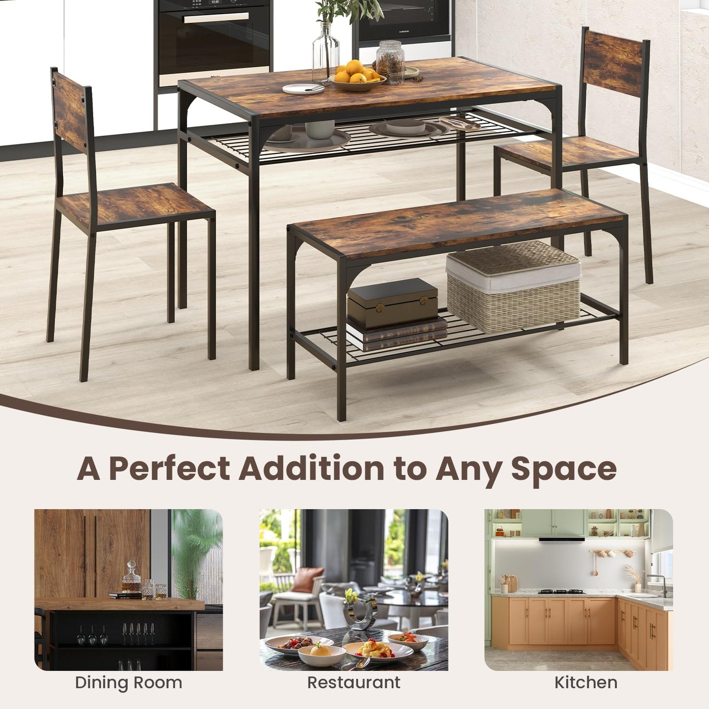 Dining Table Set for 4 with Storage Racks and Metal Frame