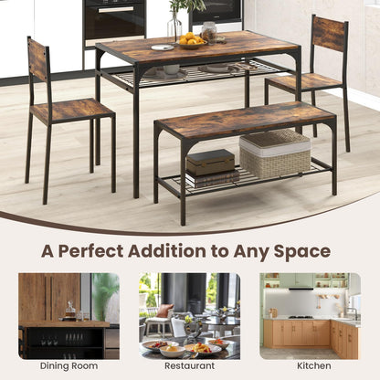 Dining Table Set for 4 with Storage Racks and Metal Frame