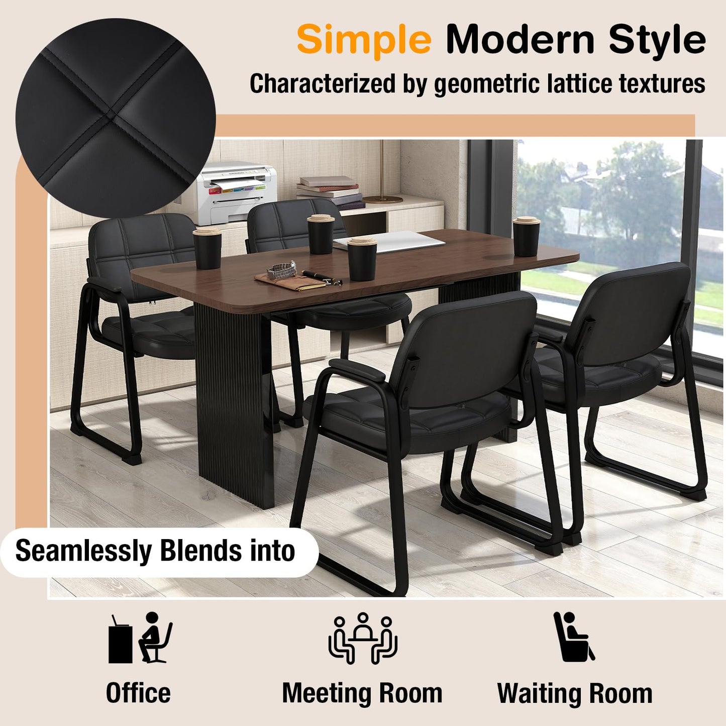 Set of 2 Ergonomic Reception Chair with Metal Frame and Padded Armrests