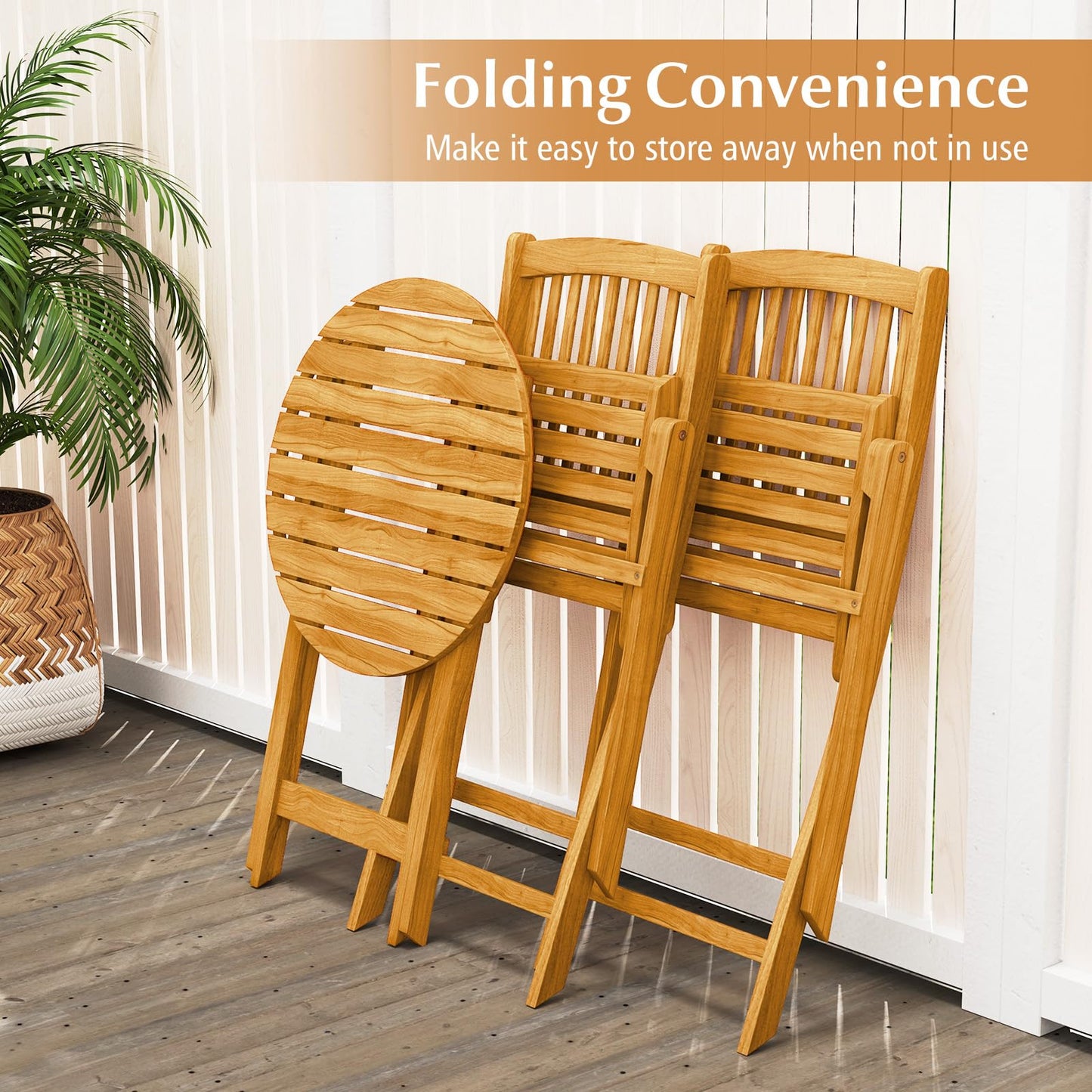 3 Piece Folding Bistro Set with Cushions for Patio
