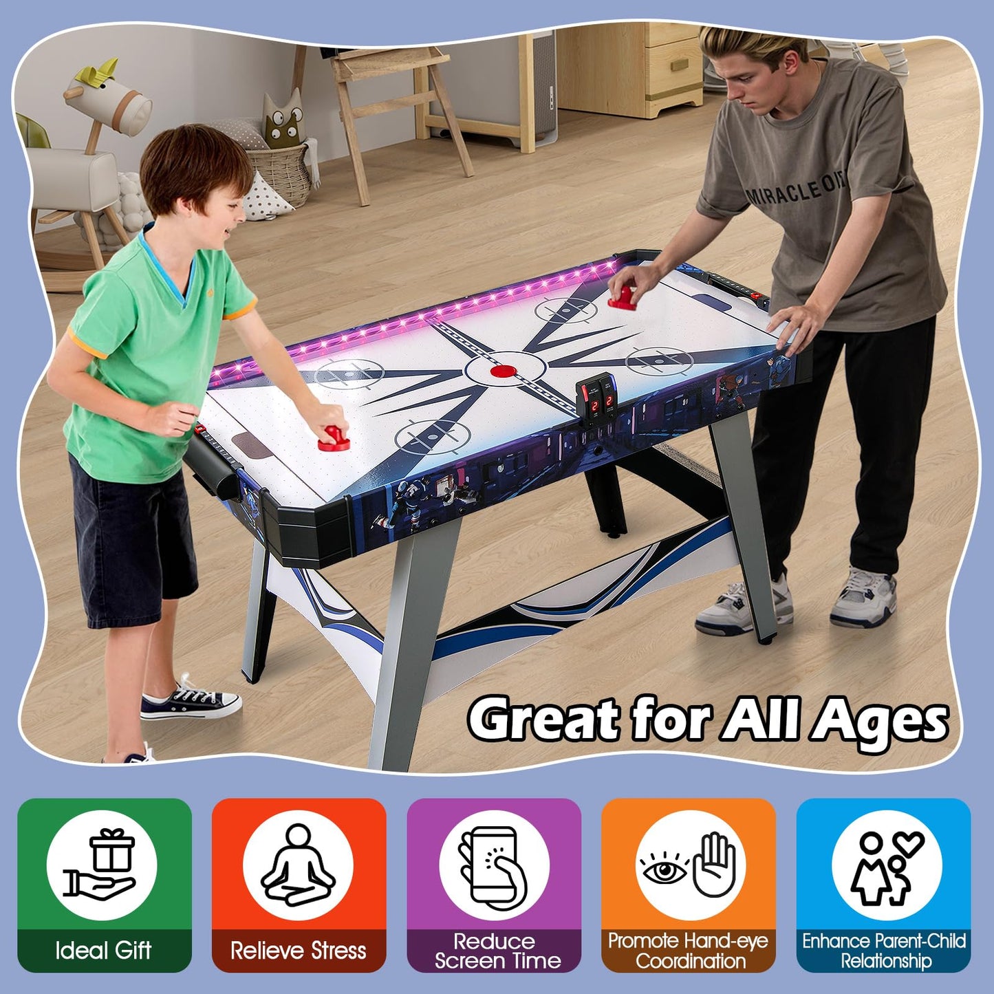 Air Hockey Game Table with 2 Pushers and Pucks mfor Game Room