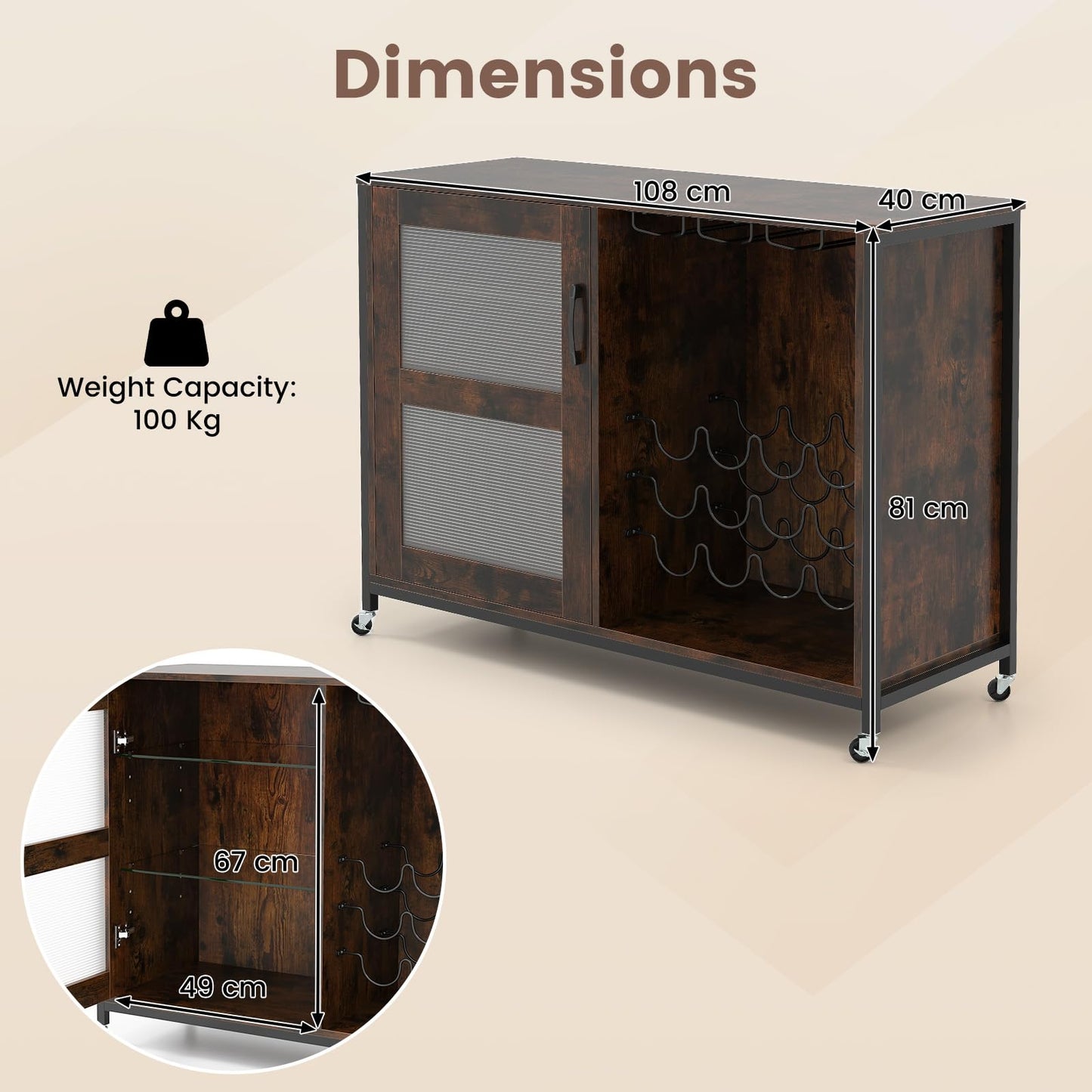 Liquor Buffet Sideboard with LED Lights and Glass Holders