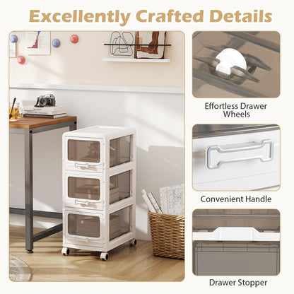 Slim Bathroom Floor Cabinet with 3/4/5 Drawers on Wheels (3-Tier) | Narrow Bathroom Storage Unit