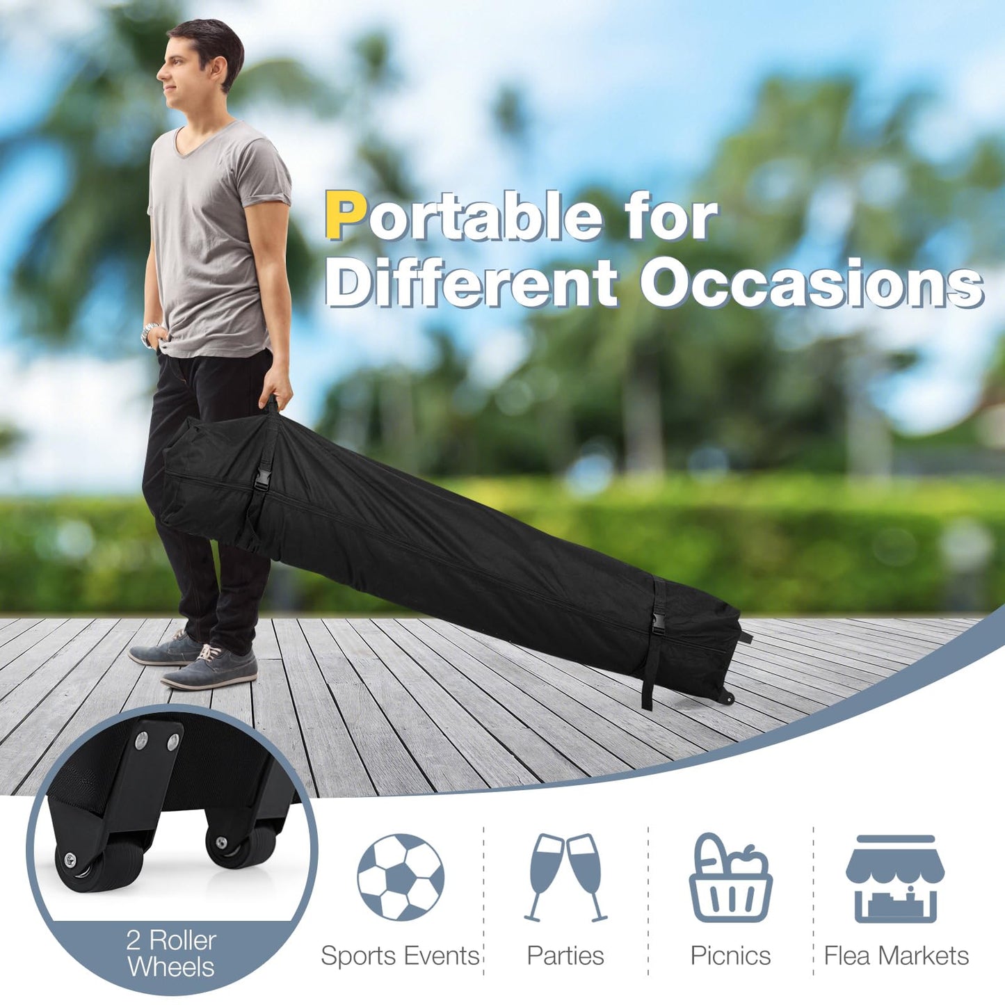 3m x 3m Pop up Canopy Tent, Height Adjustable Easy Setup Gazebo Shelter with Wheeled Bag