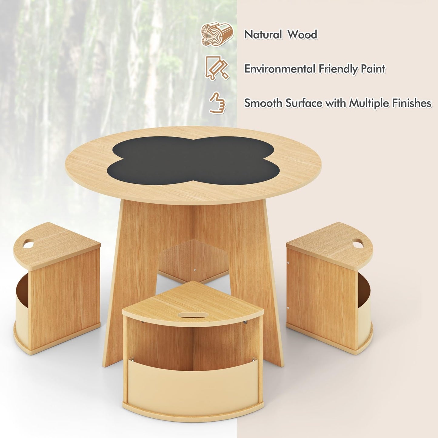 Kids Table and Chair Set, Wooden Flower Shaped Nesting Activity Desk