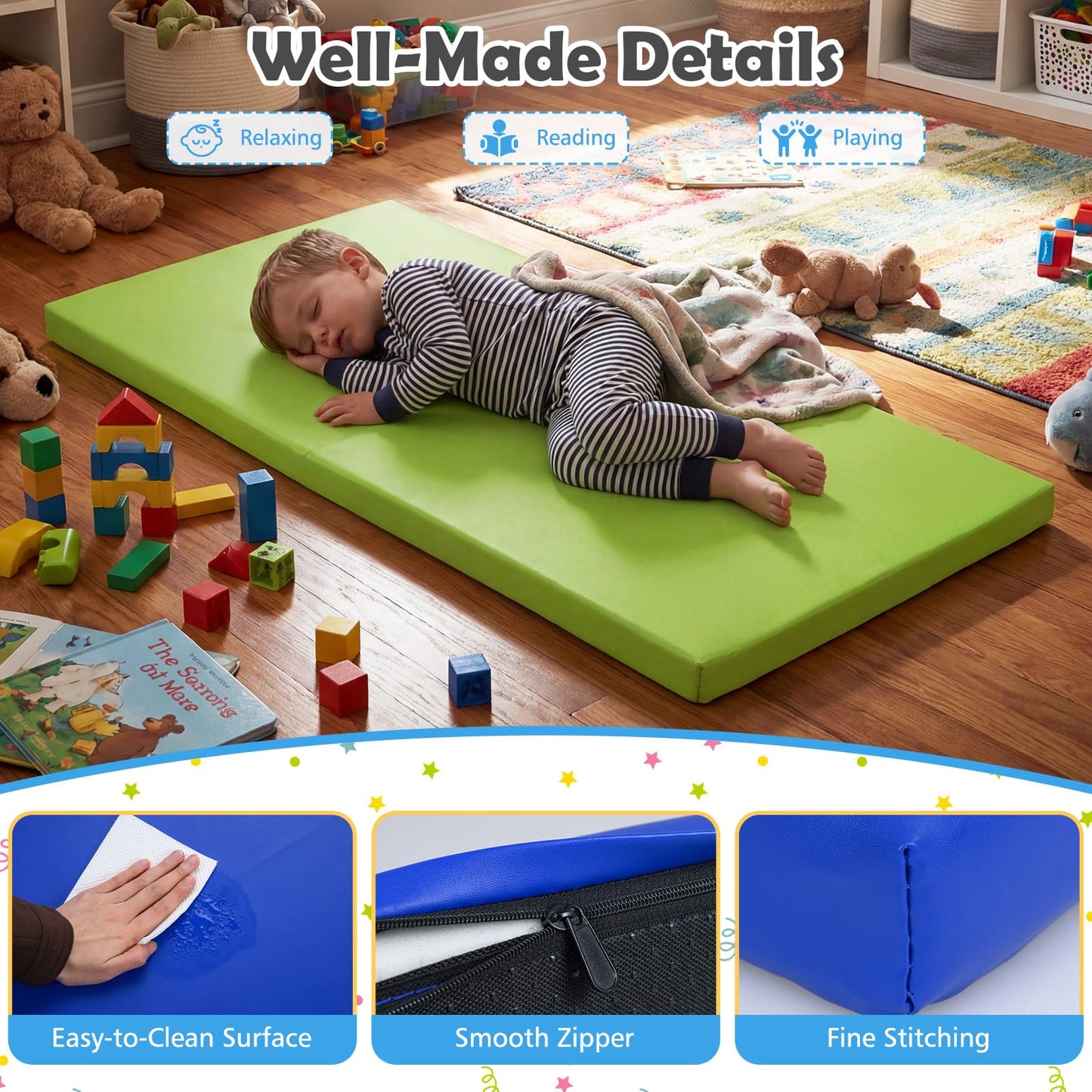 5 Pcs Kids Nap Mat, 5.5cm Thick Sponge Children Floor Rest Mats