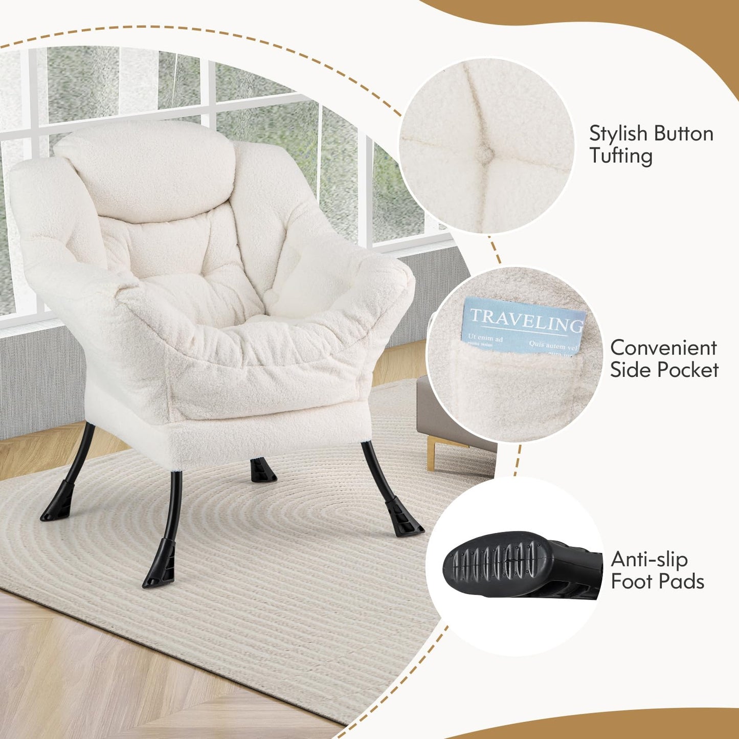 Giantex Armchair Accent Chair Sherpa Upholstered Lounge Armchair Leisure Sofa Chair (with Footstool)