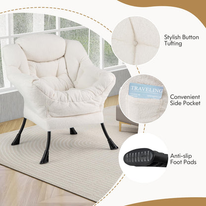 Giantex Armchair Accent Chair Sherpa Upholstered Lounge Armchair Leisure Sofa Chair (with Footstool)