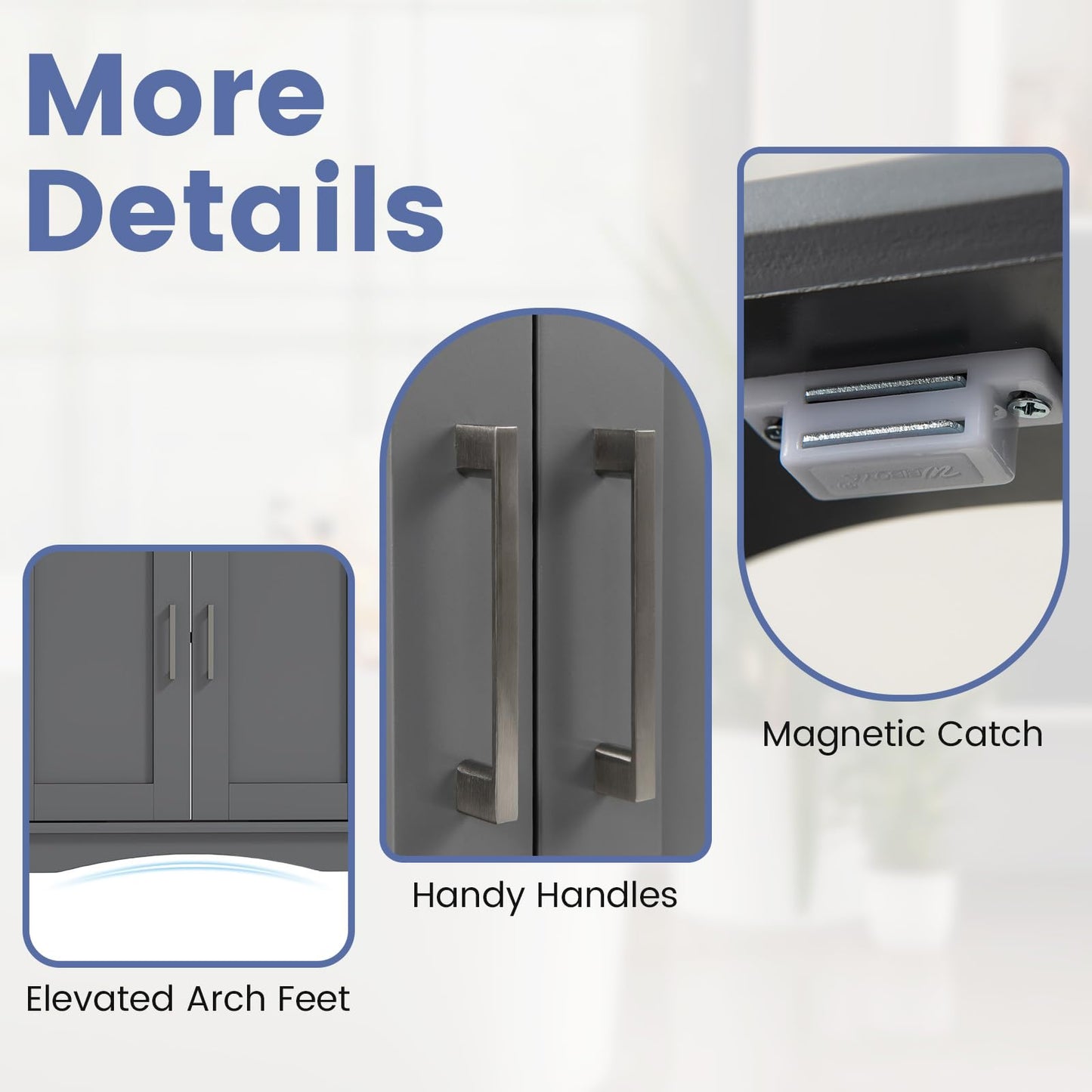 Freestanding Bathroom Floor Cabinet with Double Doors and Adjustable Shelf