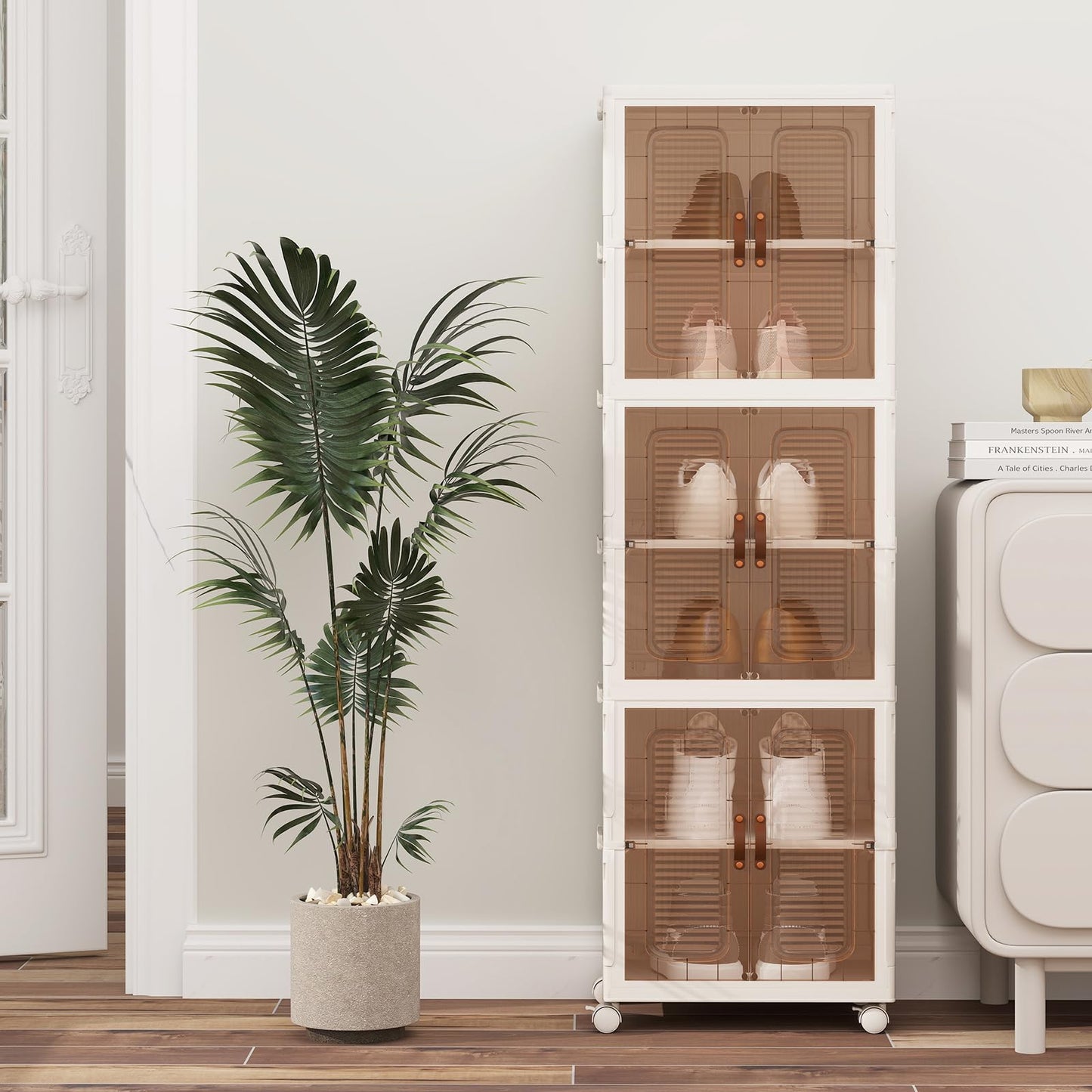 6-Cube Stackable Storage Bins with Lockable Wheels for for Kitchen Living Room Bedroom