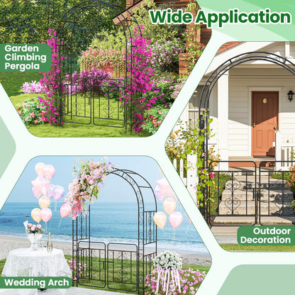 Garden Arbor with Gate and Multiple Side Crossbars for Decoration