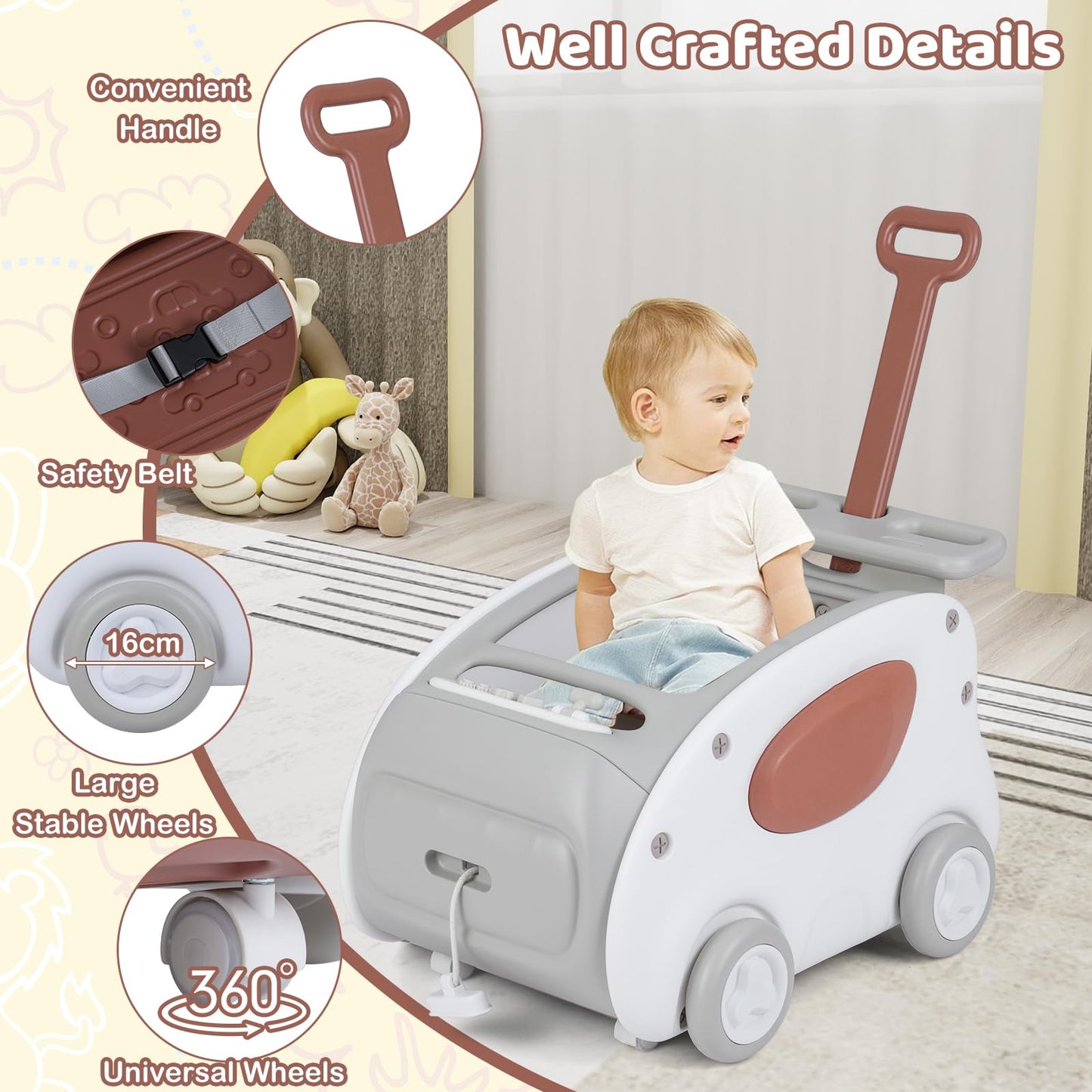 2 in 1 Toddler Toy Cart with Parent Handle