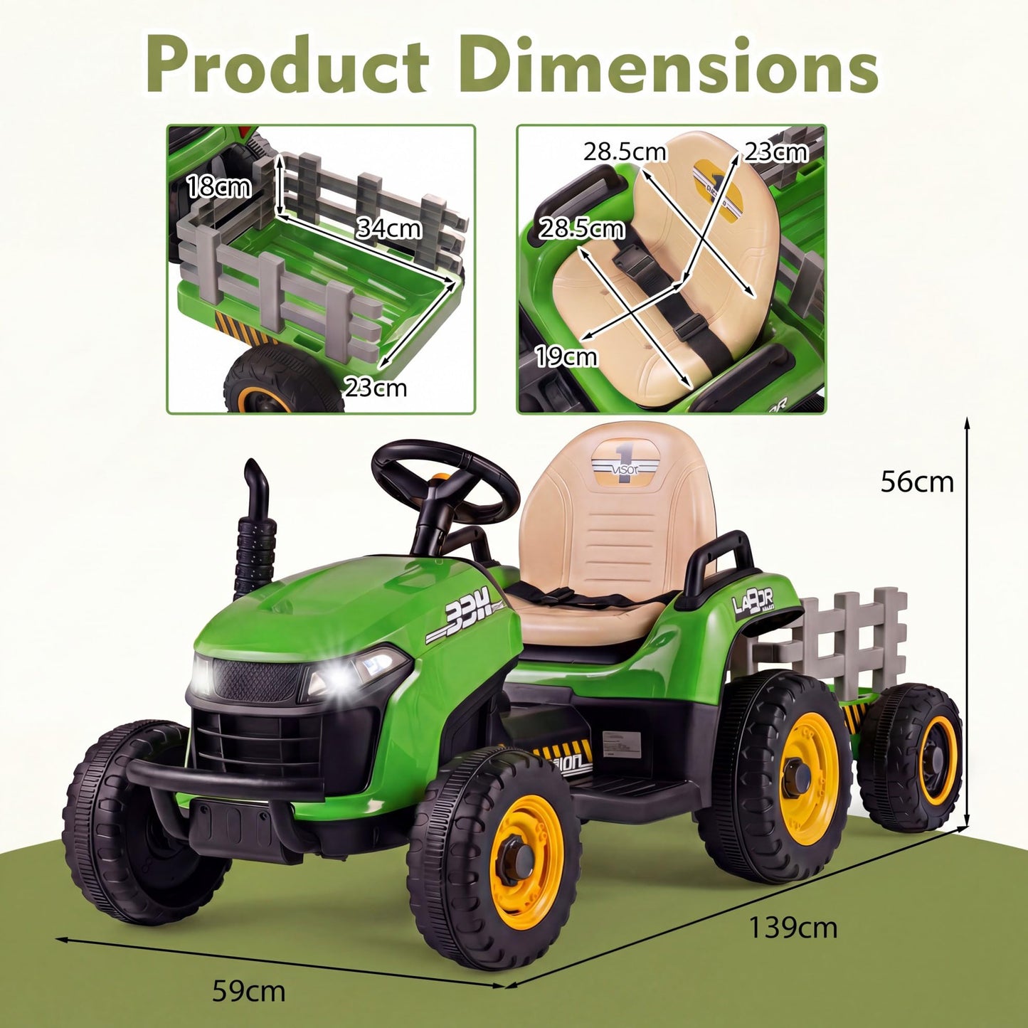 24V Ride on Tractor with Tiltable and Detachable Trailer Battery Powered Electric Tractor
