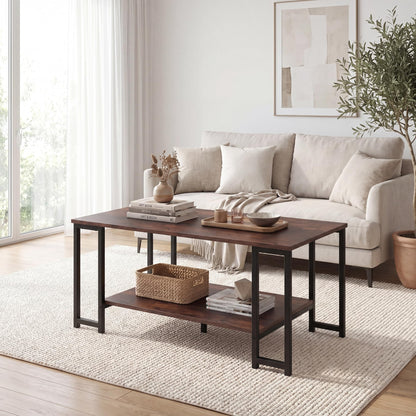 2-Tier Coffee Table Modern Accent Table with Open Storage Shelf Center Table