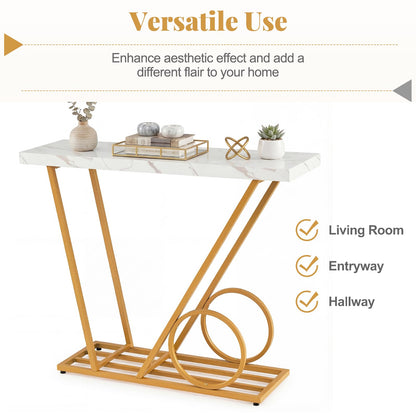 Console Table, 100cm Faux Marble Slim Entryway Table Hall Desk