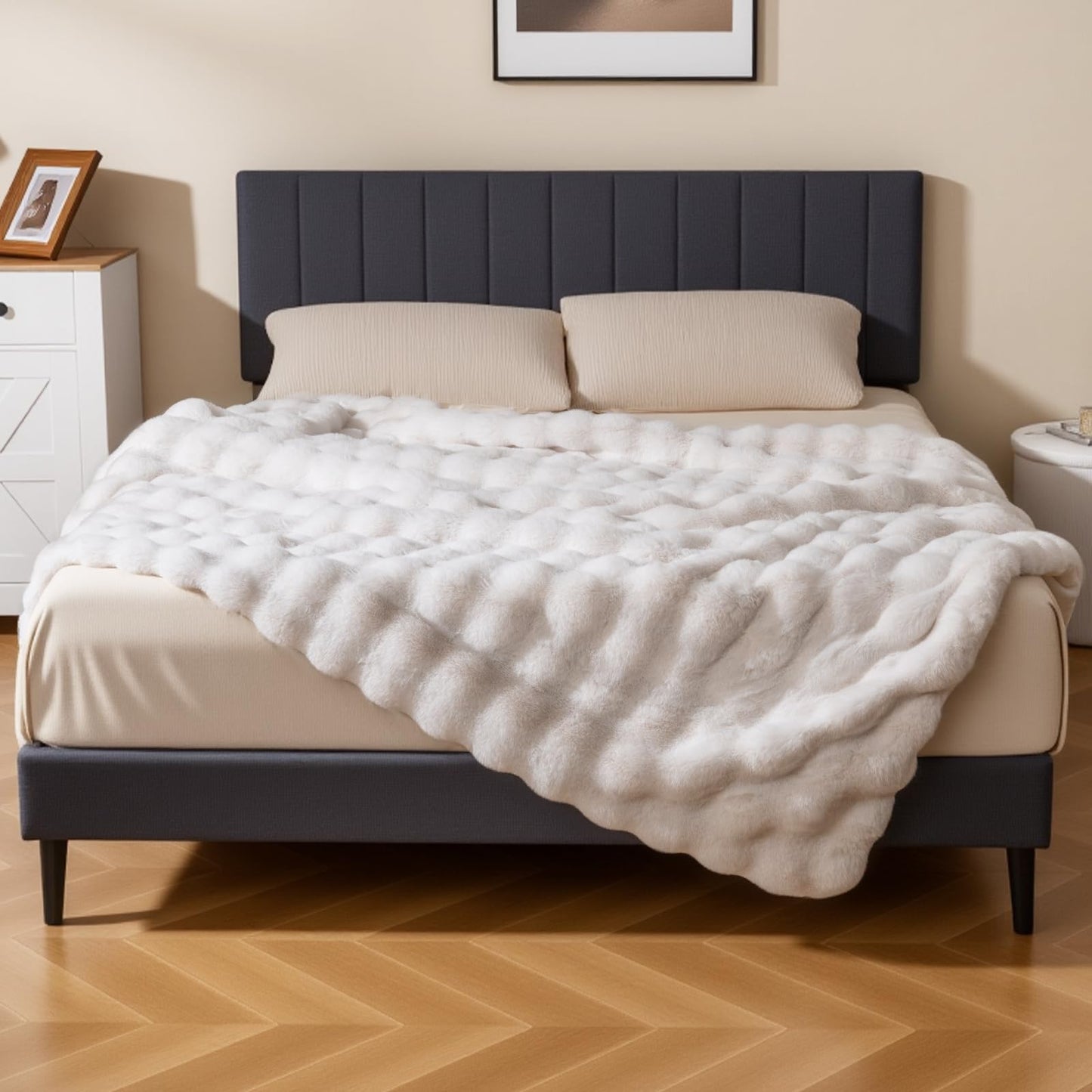 Fuzzy Plush Rabbit Fur Bubble Blanket for Bed Armchair Sofa