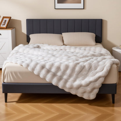 Fuzzy Plush Rabbit Fur Bubble Blanket for Bed Armchair Sofa