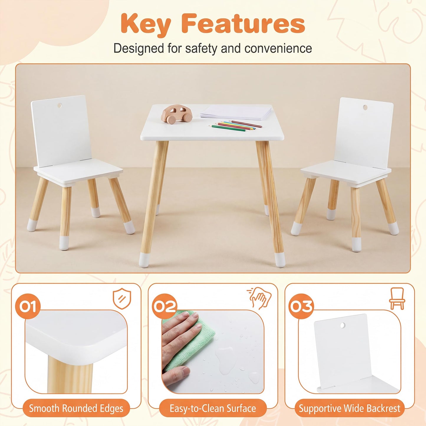Kids Table and Chair Set, Children Activity Table with 2 Chairs