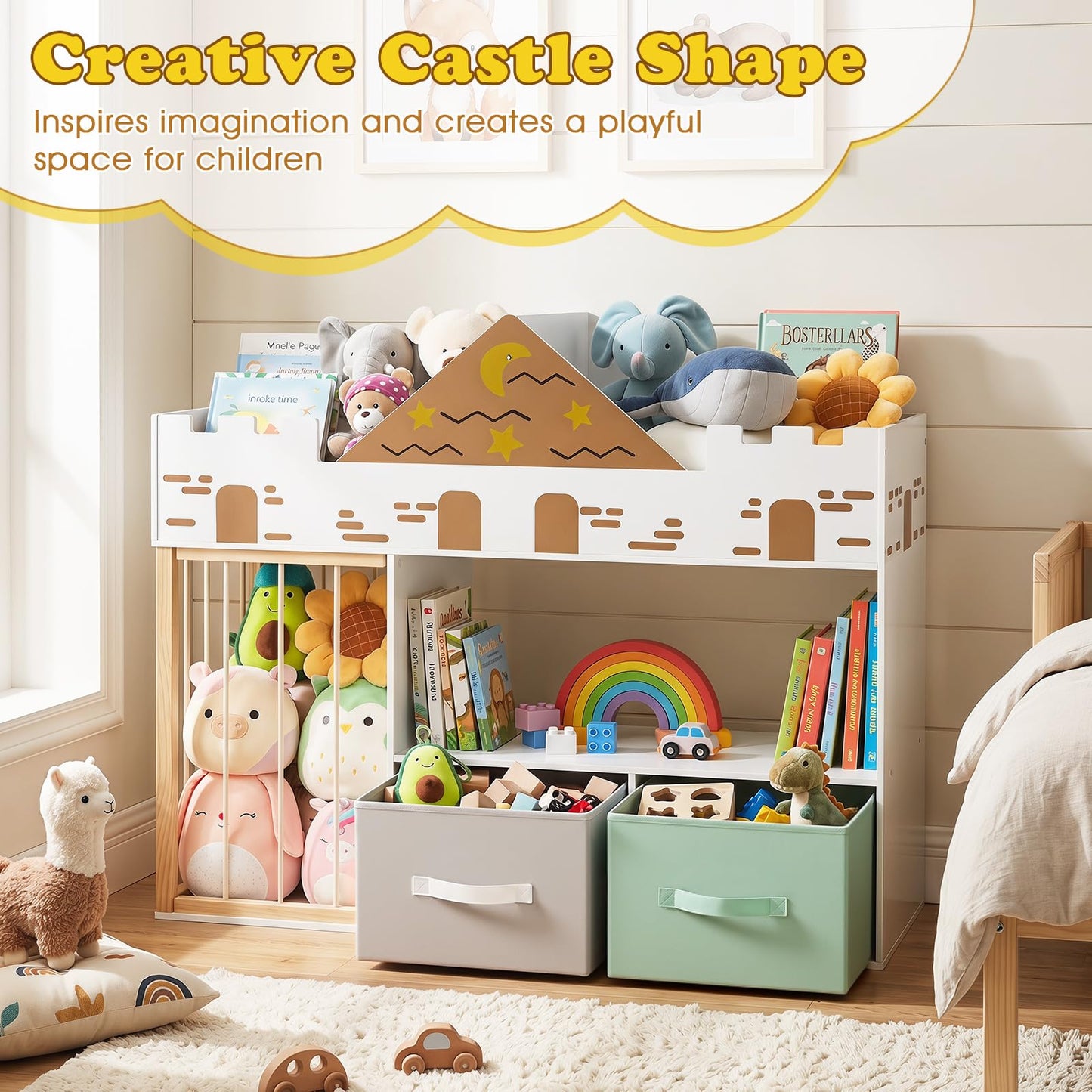 Toy Storage Organizer with Stuffed Animal Storage and Open Shelves