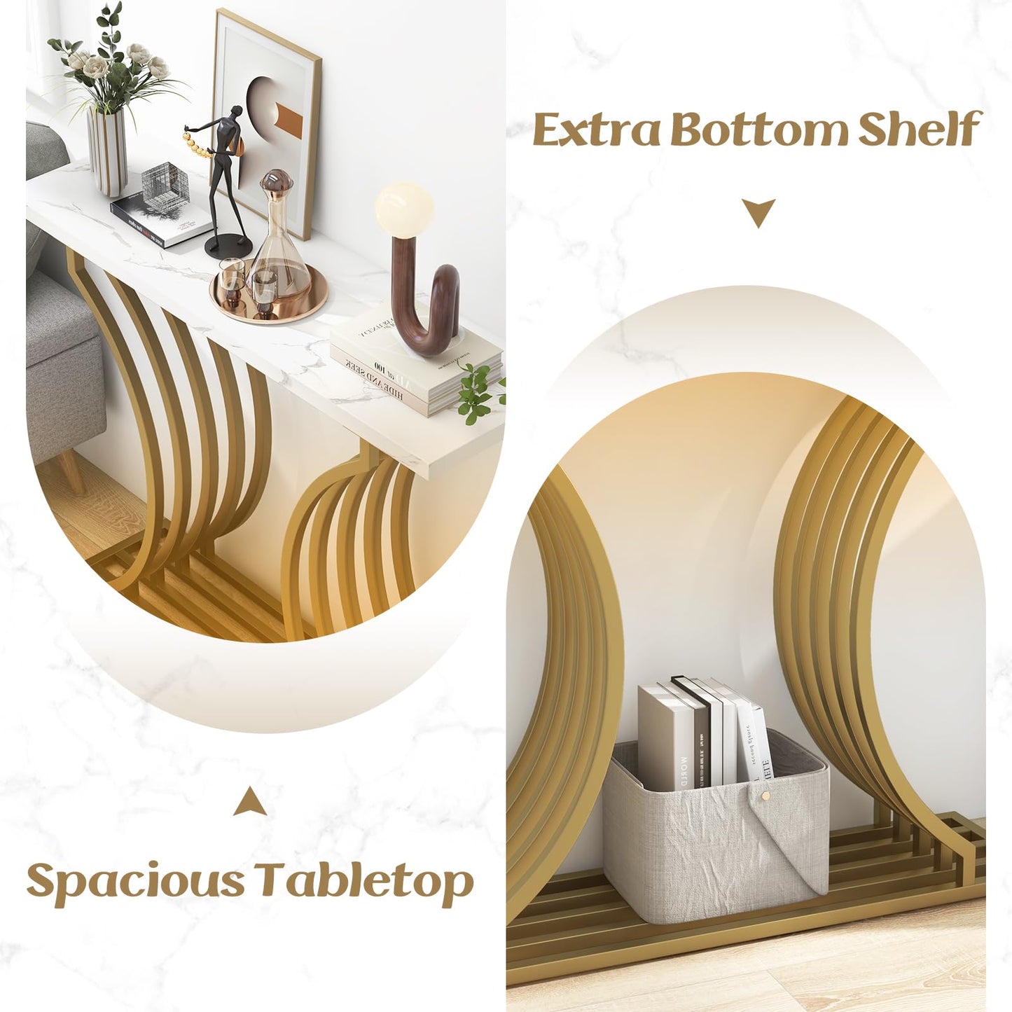 Faux Marble Slim Entryway Table Sofa Side Table
