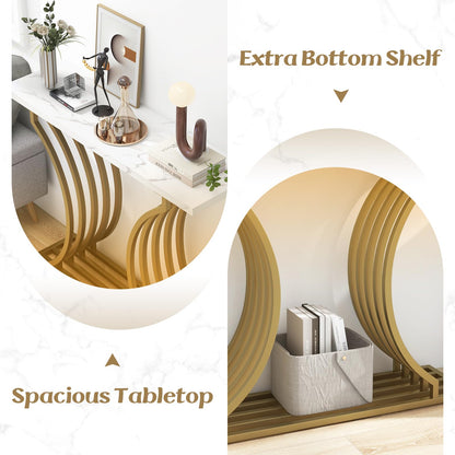 Faux Marble Slim Entryway Table Sofa Side Table