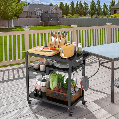 2 or 3 Shelf Movable Pizza Oven Table Stand with 4 Lockable Wheels