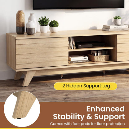 TV Unit for 55 Inch TVs, 145cm Wooden TV Stand Cabinet with 2 Sliding Doors and Adjustable Storage Shelf
