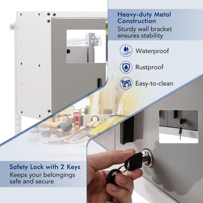 Metal Wall Cabinet with Lock and 3 Adjustable Shelves