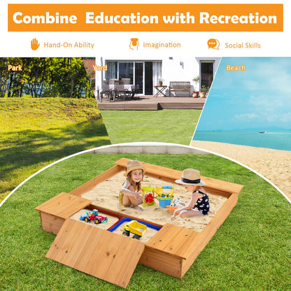 125 x 122cm Wooden Square Sandpit with 2 Removable Boxes