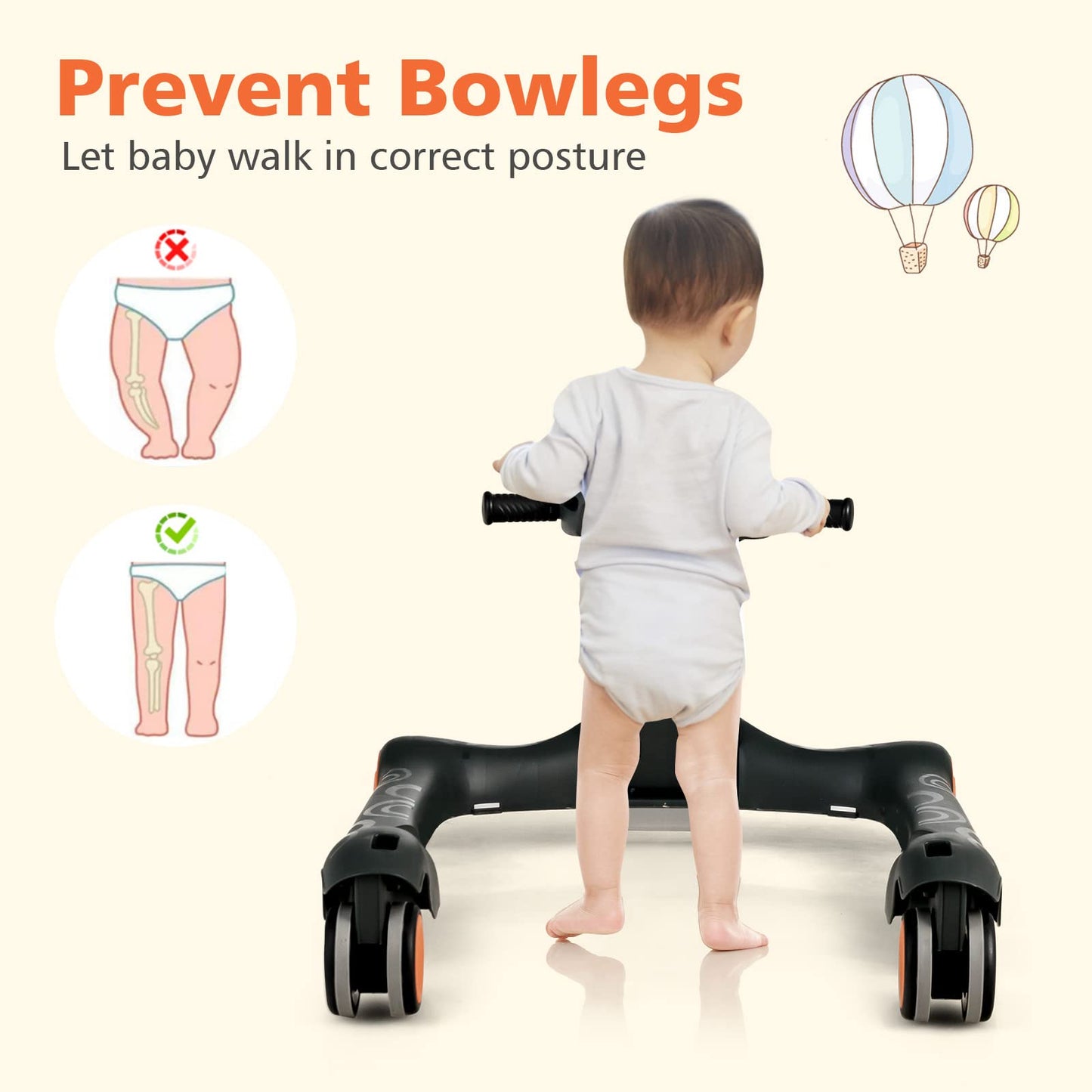 2 in 1 Foldable Toddler Push Along Walker with Music