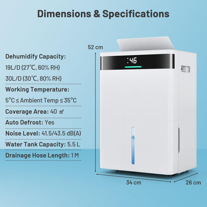 30L Dehumidifier with 3 Modes and 3-Color Lights