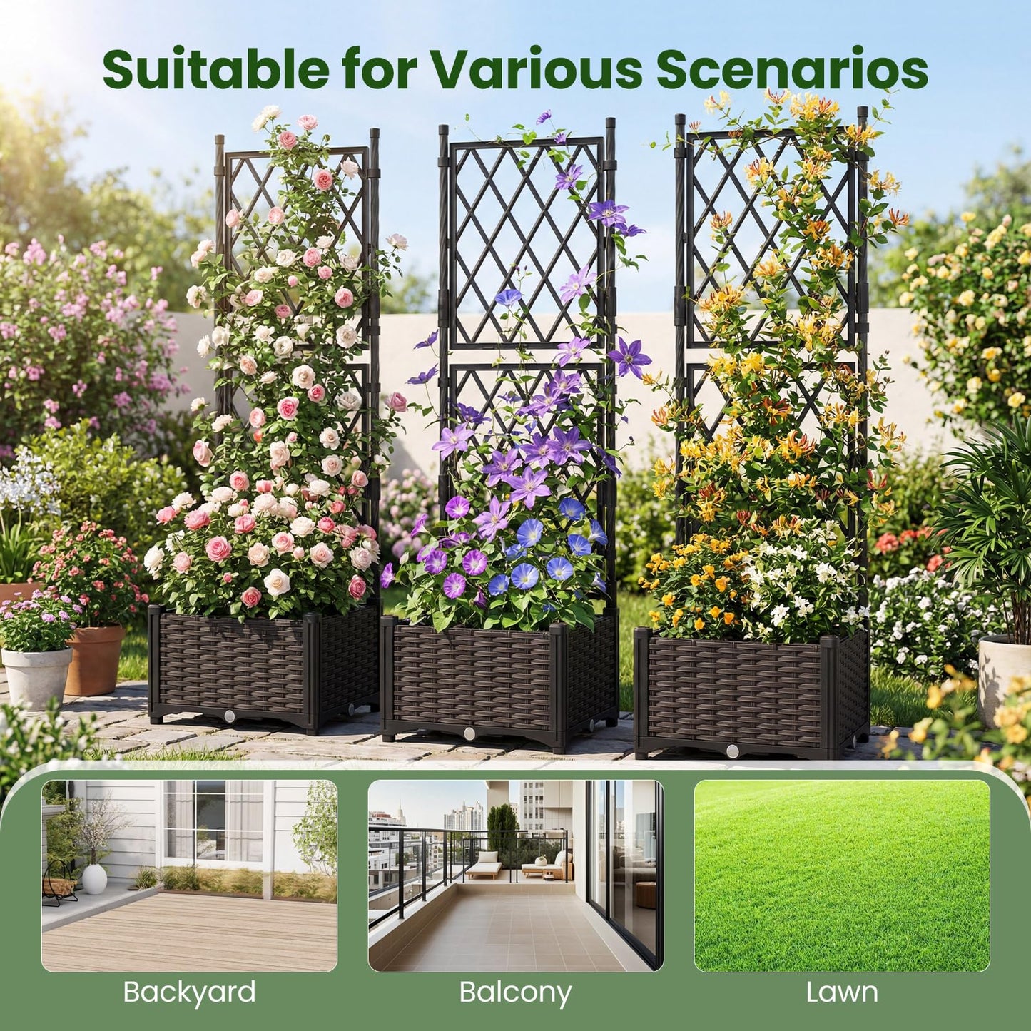 Garden Planter with Trellis, Weather-Resistant Trough Grow Box