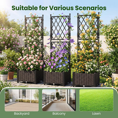 Garden Planter with Trellis, Weather-Resistant Trough Grow Box