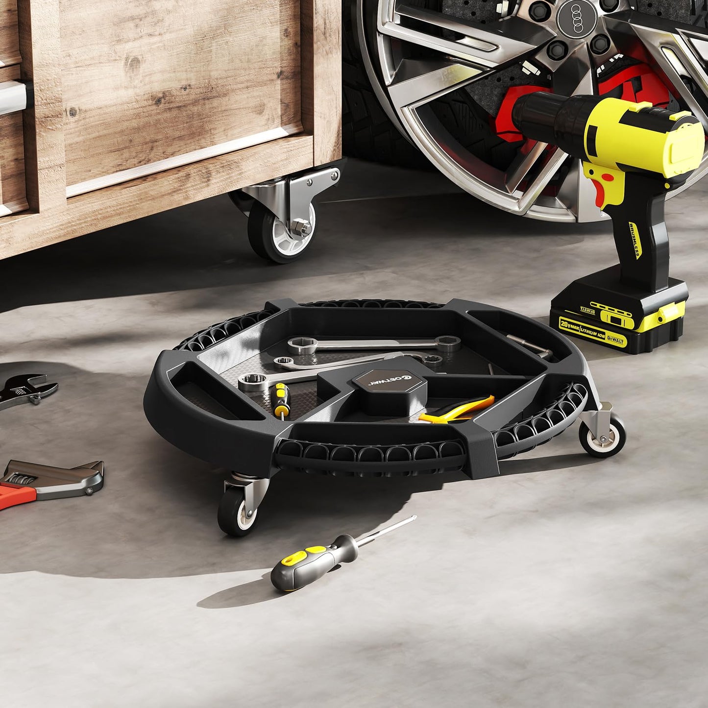 Mobile Automotive Tool Creeper with 3 Swivel Casters and 4 Compartments