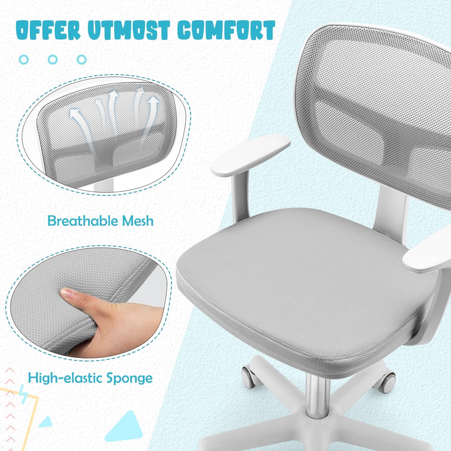 Children Task Study Chairs with Lumbar Support for School Home Office