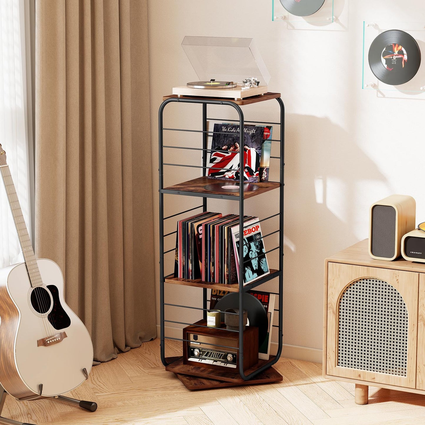 4-Tier Rotating Bookshelf, 360° Spinning Bookcase Tower with Swivel Base