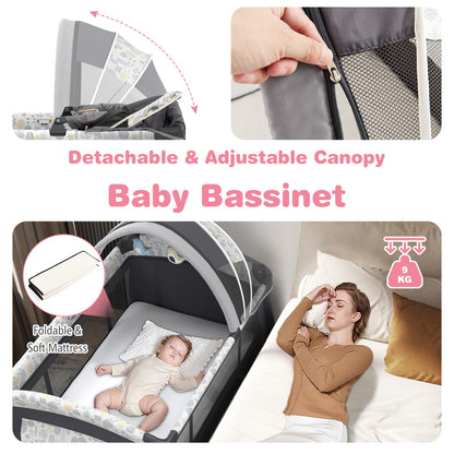 5 in 1 Portable Pack and Play with Bassinet and Mattress
