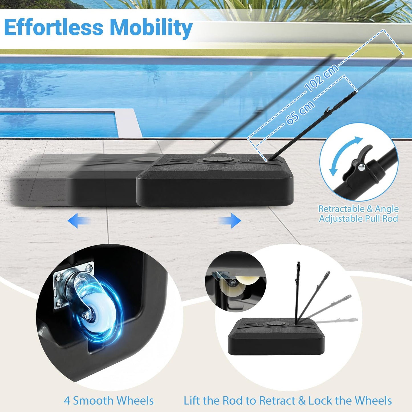 Cantilever Umbrella Base, 150kg Water or Sand Fillable Patio Weighted Umbrella Stand
