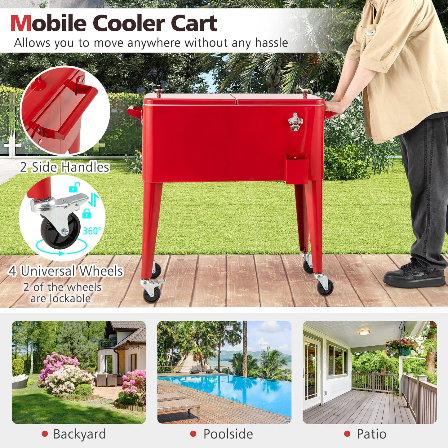 Giantex  80-Quart Rolling Ice Chest Stainless Steel Beverage Cooler Cart with Wheels
