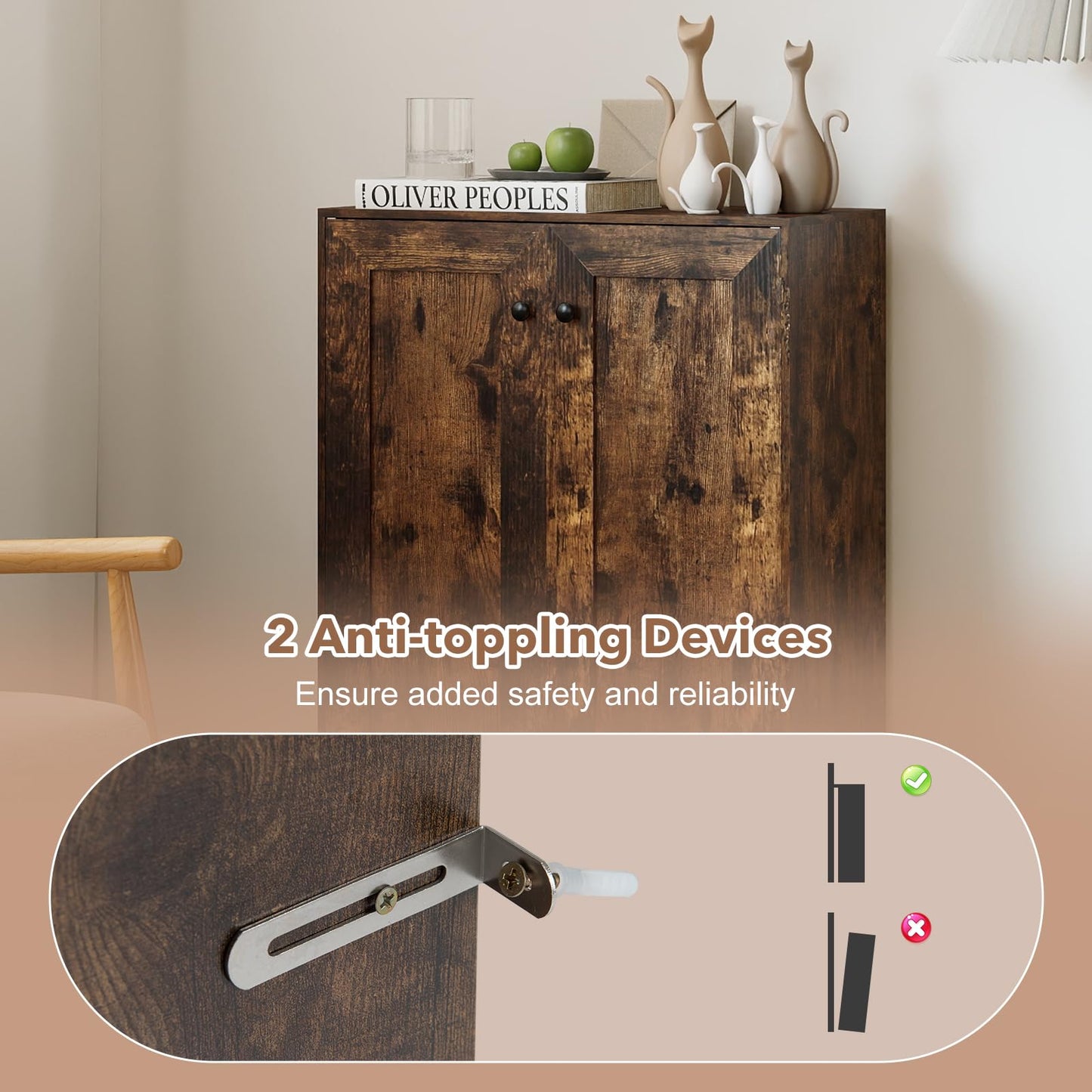 Wooden Storage Cabinet, Freestanding Buffet Sideboard with Doors & Shelves