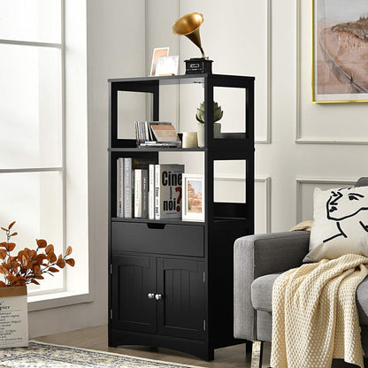 Wooden Freestanding Tall Cupboard with Open Shelves