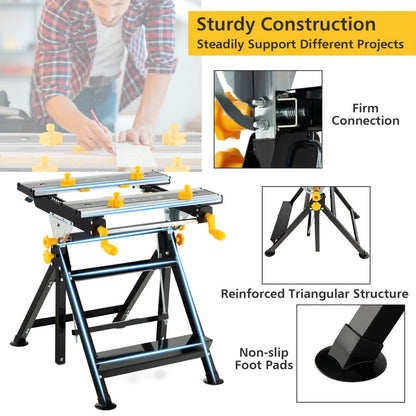 Folding Work Table Portable Workbench with Tiltable Platform